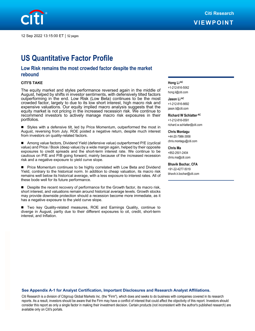 US Quantitative Factor Profile Low Risk remains the most crowded factor despite the market rebounUS Quantitative Factor Profile Low Risk remains the most crowded factor despite the market reboun_1.png